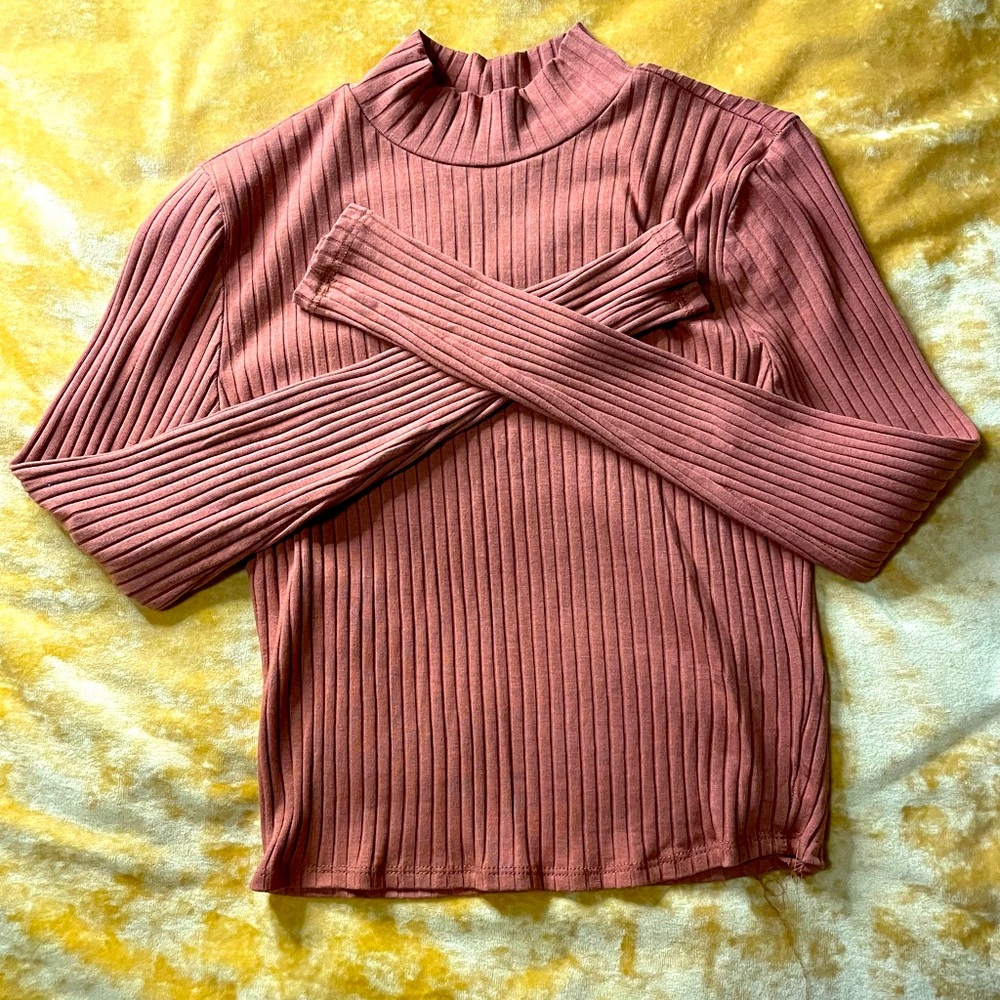 Burnt orange cropped ribbed long sleeve shirt